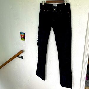 Zara NWOT Mid Rise TALL Inseam 33” Flare Distressed Black Jeans -‎ size  USA 4